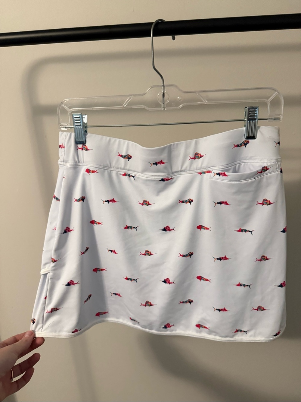 White Mini Skirt with Pink Fish Print - Picture 5 of 5